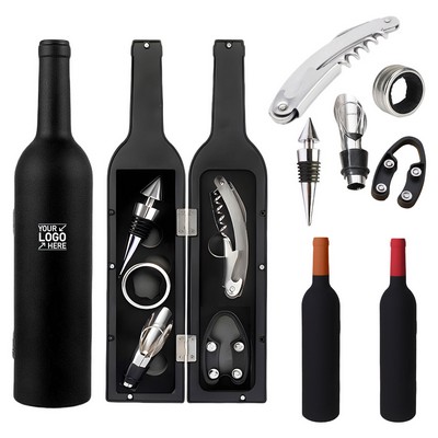 5-Piece Wine Bottle Opener Set with Wine-Shaped Organizer Case