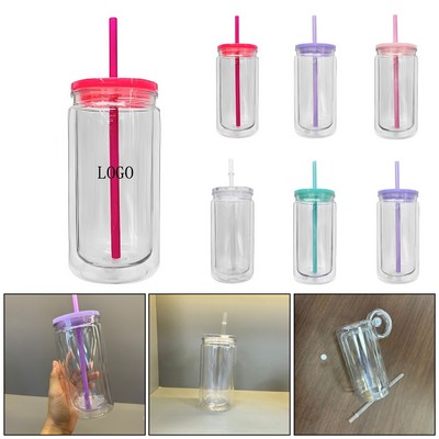 16oz Double Wall Plastic Tumbler w/ Straw