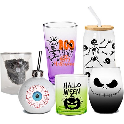 13.5 OZ Halloween Glass Cup Beer Tumbler with Straw Mug Mason Jar