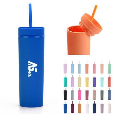 16Oz Double Wall Plastic Tumblers With Straws