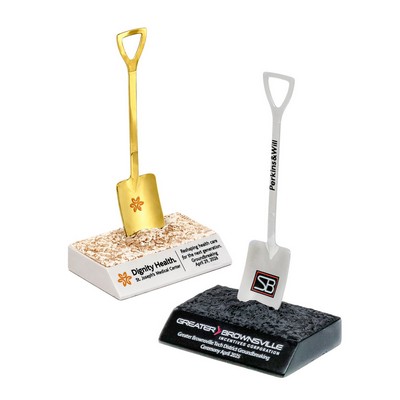 Shovel Gift Award on a black stonecast base