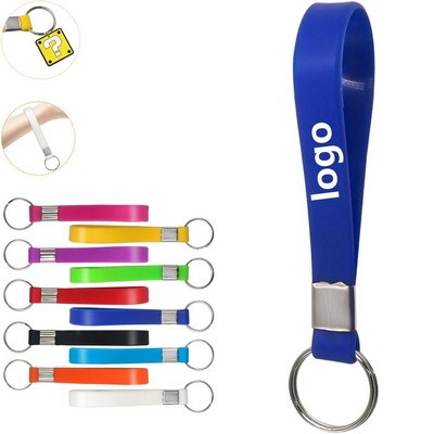 Solid Color Flexible Silicone Wristband Keychain