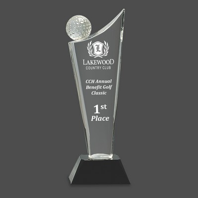 Clear Crystal Golf/Wave on Black Pedestal Base (10¾")