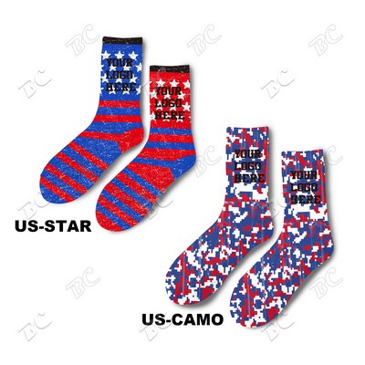 America 250 Flag Design Full Color Athletic Crew 8" high Socks