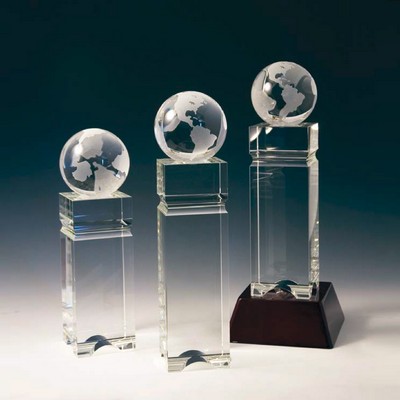 Globe Tower Optical Crystal Award/Trophy 9"H - Variant A