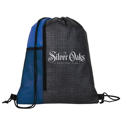 Etched Pocket Drawstring Sportpack W/Front Zippered Pocket- 16" x 14"