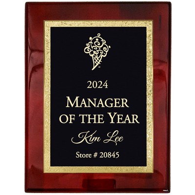 9" x 12" Rosewood Piano Finish Plaque w/ Gold Laser Engraved Florentine Plate