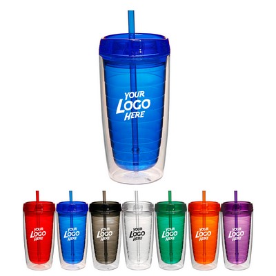 Double Wall Acrylic Tumblers With Straw - 16 oz