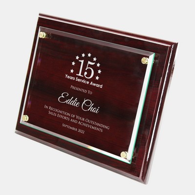 Floating Glass Plate on Gloss Rosewood Plaque (M)