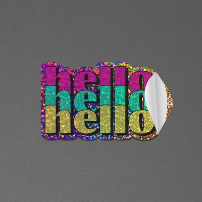 3" x 2" Vinyl Die Cut Glitter Sticker with pull tab 6mil