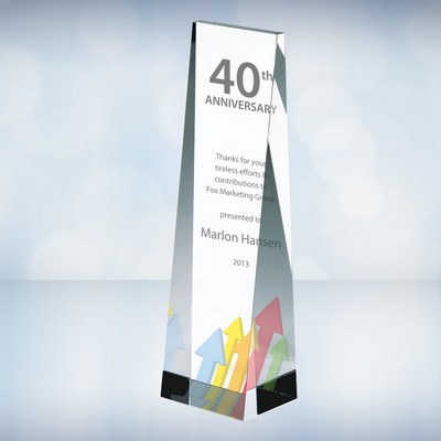 10" Color Imprinted Wedge Optical Crystal Tower Award