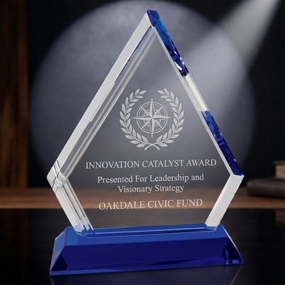 7 3/4" Quincy Clear Triangle Crystal Award on Blue Slant Base