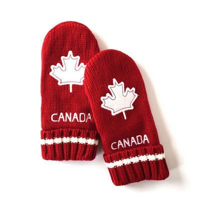 Kid Acrylic Knit Mittens With Fleece Lining