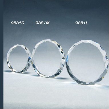 Round Upright Standing Crystal Trophy - Large (Sand Blasting)