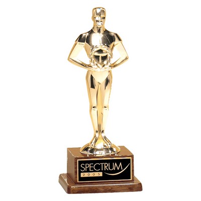 Cast Metal Achiever Figure on a Solid Walnut Base