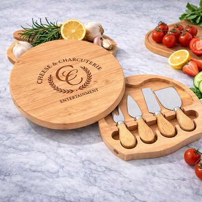5-Piece Swivel Top Bamboo Cheese Board Set