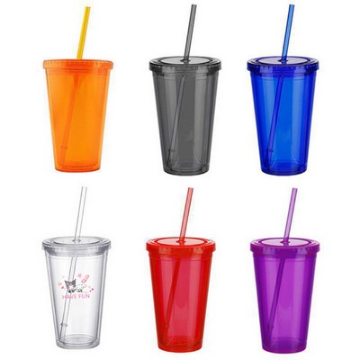 16 Oz. Double Wall Tumbler w/ Straw