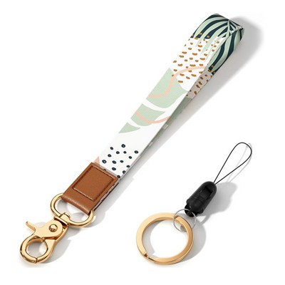 3/4" Nylon Phone Lanyard with Leather Finish and Key Ring