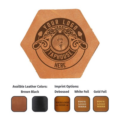 Full-Grain Leather Single Coaster - Hexagon 3.75" - Made in USA