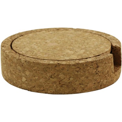 Round Cork Coaster w/Lasered Holder (Set of 4)