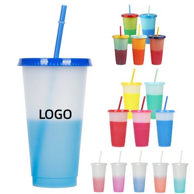 24Oz Reusable PP Plastic Color Changing Cold Drink Cup