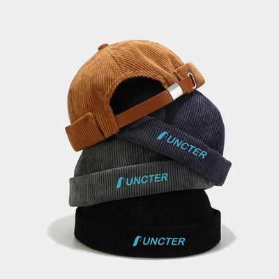 Corduroy Adjustable No Brim Docker Hat Sailor Cap