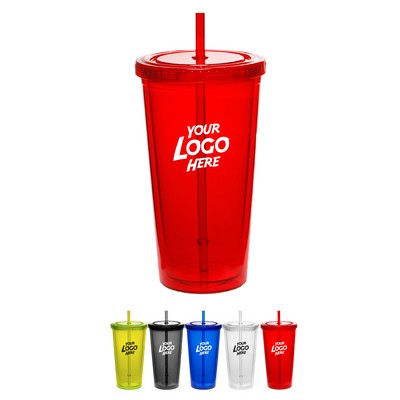 Double Wall Acrylic Tumblers With Straws - 20 oz