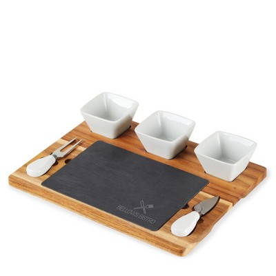 Twine Living® Acacia & Slate Cheese Board Set w/Ceramic Bowls