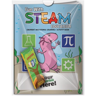 Combo Pack - "Fun with STEAM Education" Coloring Book & 4-Pack of Crayon (Imprinted) in a Poly Bag