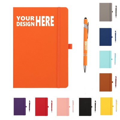 A6 Banded Notebook And Metal Touch Ballpoint Pen