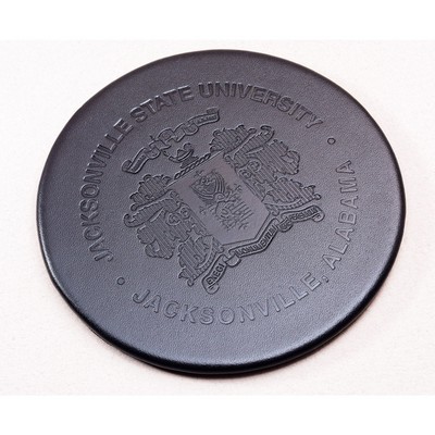 4" Classic Black Leather Round Coaster