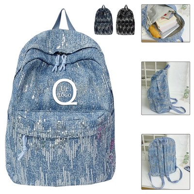 High Capacity Sparkling Denim Backpack