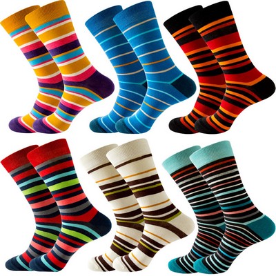 Stripe Pattern Dress Crew Cotton Socks