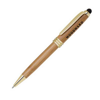 Bamboo Ballpoint Pen with Capacitive Stylus/Gold Trim