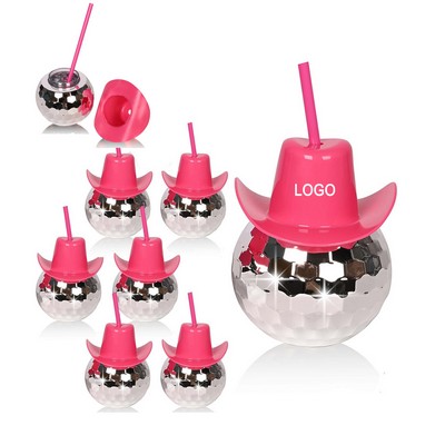 20oz Cowgirl Cowboy Hat Party Disco Ball Cup w/ Straw