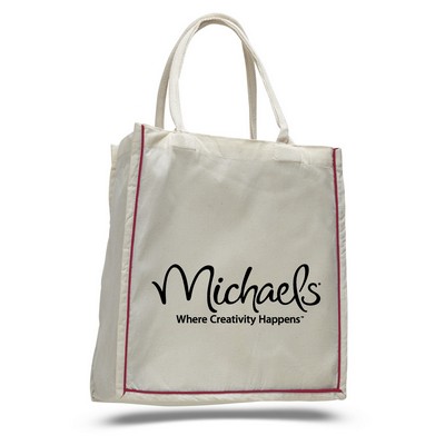 Designer Cotton Tote Bag w/Contrast Stripe