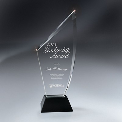 Large Optic Crystal Reaching Arch on Black Glass Base