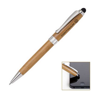 Bamboo Ballpoint Pen with Capacitive Stylus/Crhome Trim