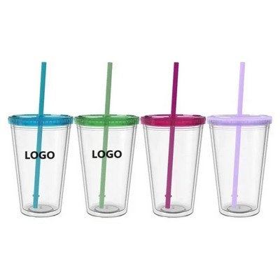 Double Wall Plastic Staduim Tumbler With Straw