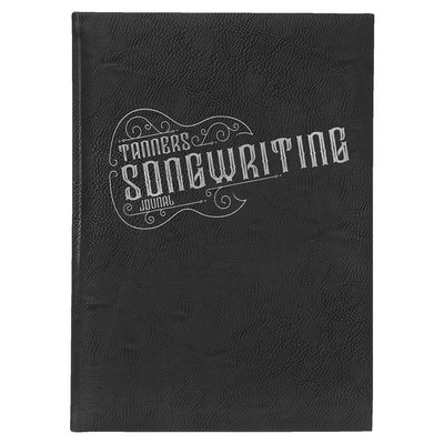 Black Large Leatherette Journal with Lined Notepad - Laser Engraves to Silver