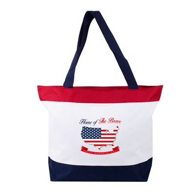 America 250 600D Polyester US Flag Jumbo Boutique Zipper Tote