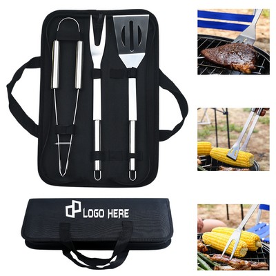 3 Piece Stainless Steel Bbq Set W/ Storage Bag
