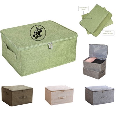 Cotton Linen Storage Basket With Zipper Lid