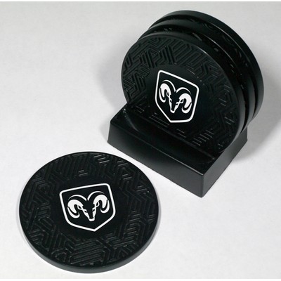 4-Pc Round Maze Pattern Coaster Set w/Base