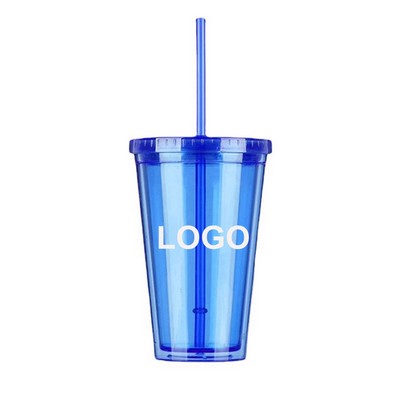 16 Oz. Plastic Cup with Straw