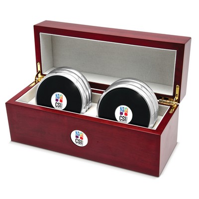 Set of Six Silver Coasters W/ Color Medallion