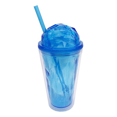 16oz Double Wall Plastic Straw Cup With Domed Lid And Straw Hole