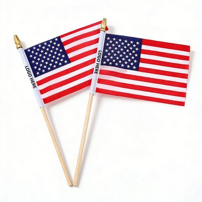 USA 250th Anniversary Handheld Flag - 4" x 6" Small American Flag with Golden Spearhead