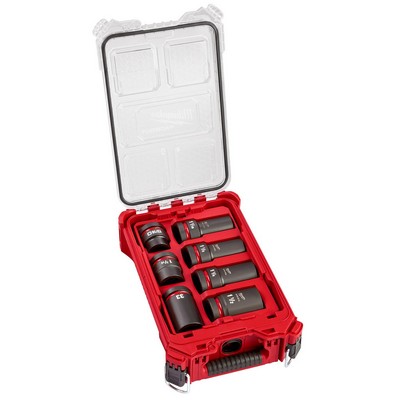 Milwaukee Shockwave Impact Duty 1" Drive 7Pc Mm & Sae Wheel Service Socket Packout Set