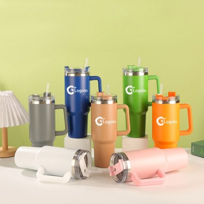Tumbler with Handle and Straw 40 oz Cup Holder Compatible for Travel Insulated Stainless Steel